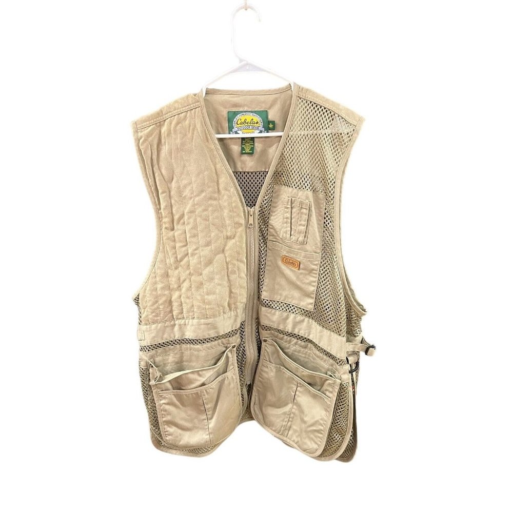 Cabela's Vest Men's Outdoor Gear Mesh Fishing Jacket Pockets Zip Beige Size XL